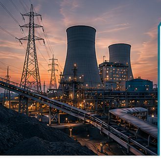 Power generation plant at sunset