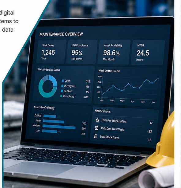 Maintenance overview dashboard on a laptop
