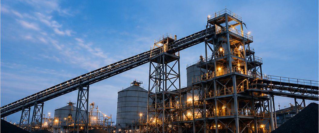 Industrial processing plant at dusk