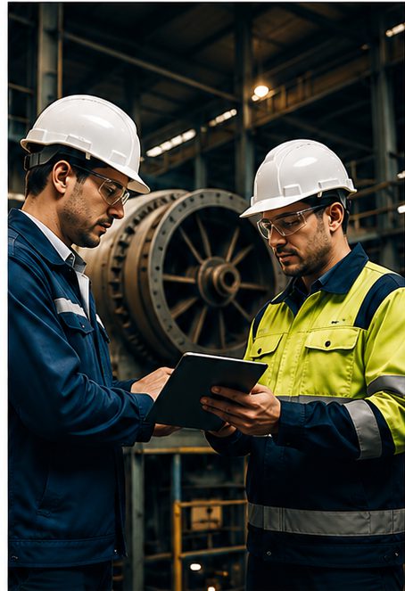 Engineers reviewing asset data on site